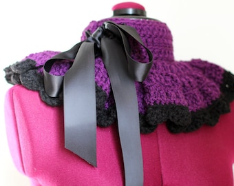 Neck Warmer - Victorian Style Fashion Collar in Plum and Black - Lots of Colors