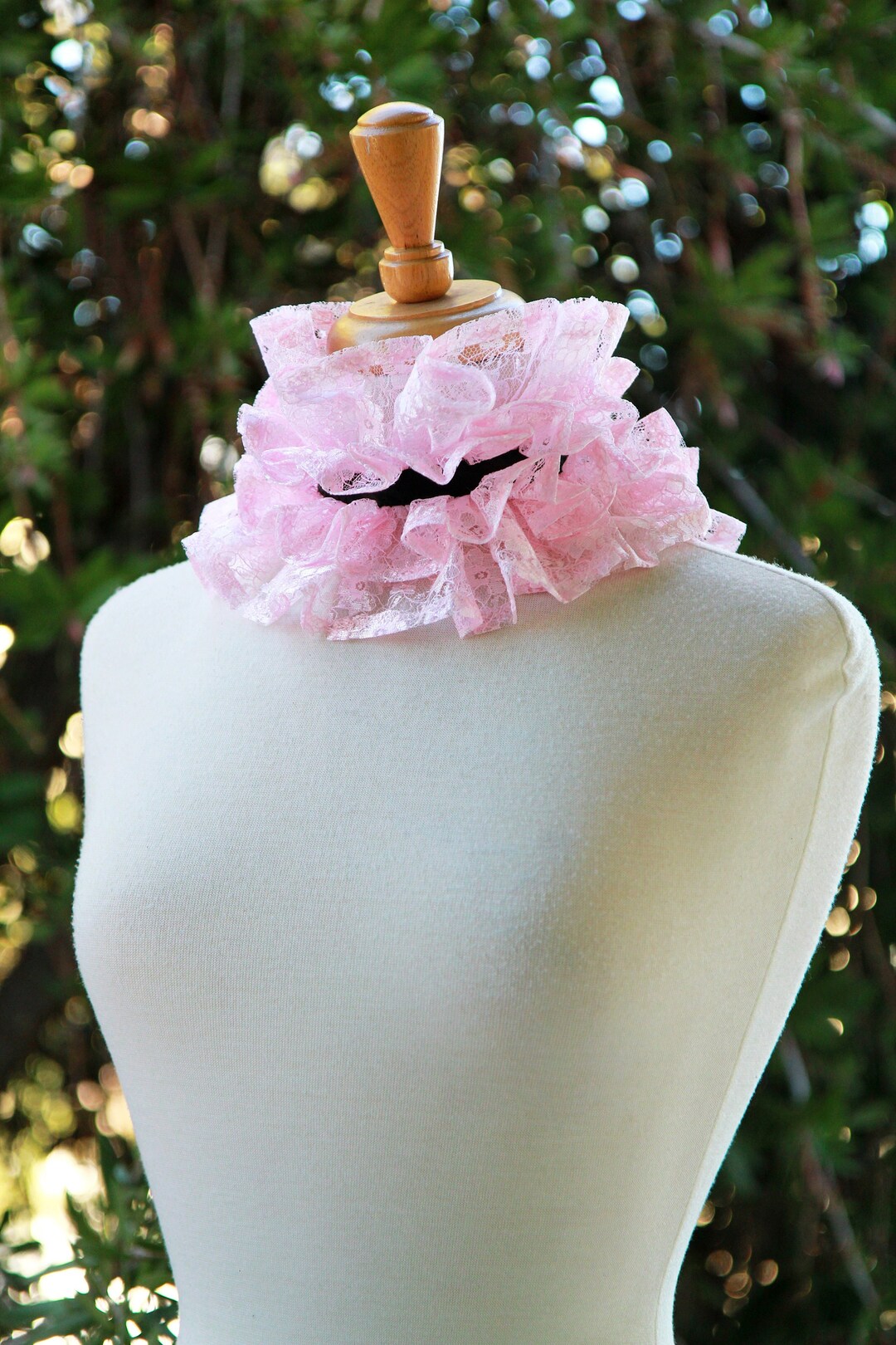Pink Lace Neck Ruff With Black Ties - Cottagecore Statement Collar in ...
