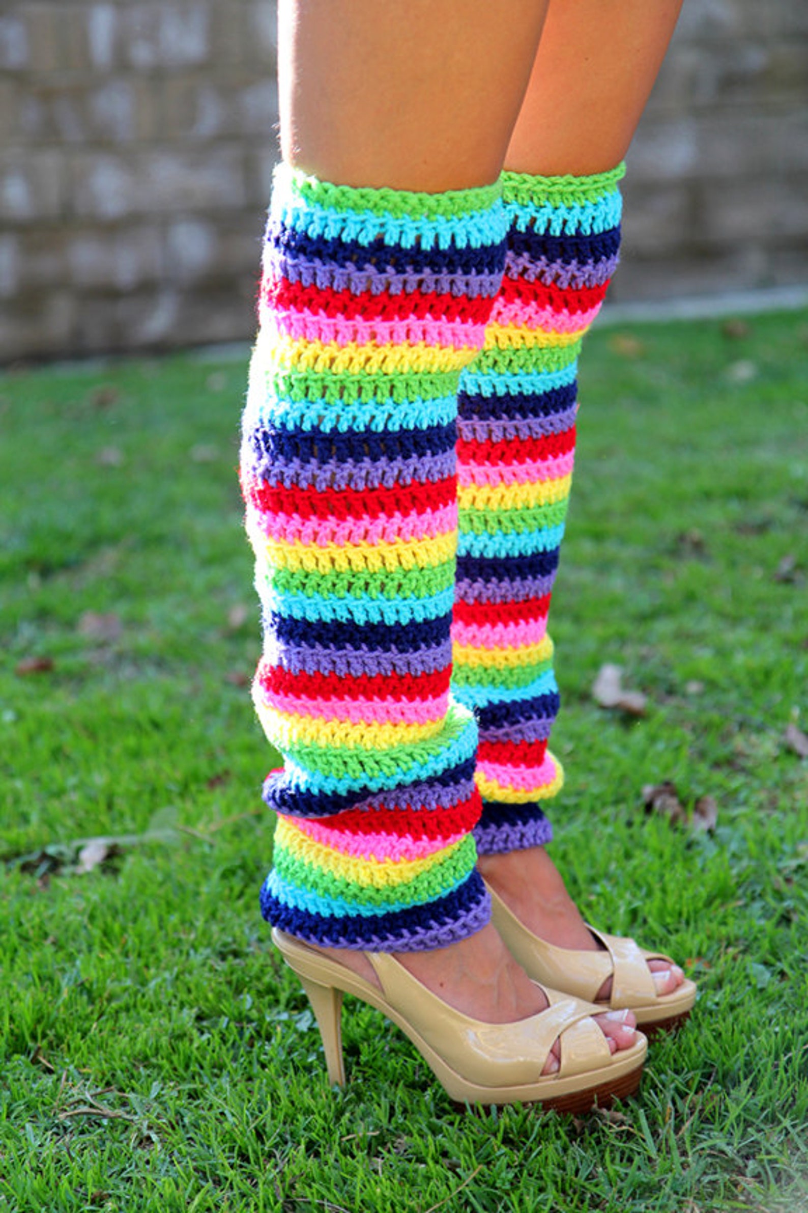 Rainbow Leg Warmers Overtheknee Crochet Leggings Thigh Etsy