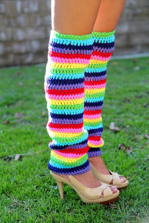 Rainbow Leg Warmers - Over-the-Knee - Crochet Leggings - Thigh High  Legwarmers