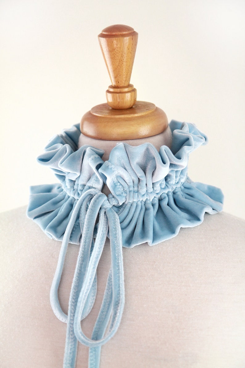 Pale Blue Velvet Collar Victorian Style Choker, Neck Ruff, or Neck Frill in Light Blue Baby Blue Alice in Wonderland Blue image 4