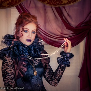 Black Lace Cuffs Victorian Style Wrist Cuff with Tulle Lolita Fashion Gothic Halloween Costume Steampunk Cuffs image 8