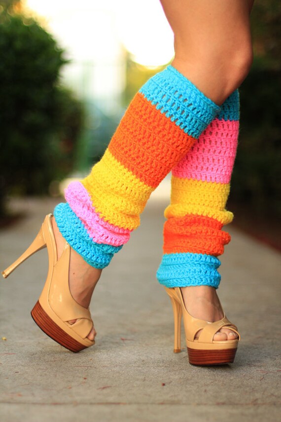 Malibu Leg Warmers - Surfer Style - Tropical Citrus Stripes - Etsy