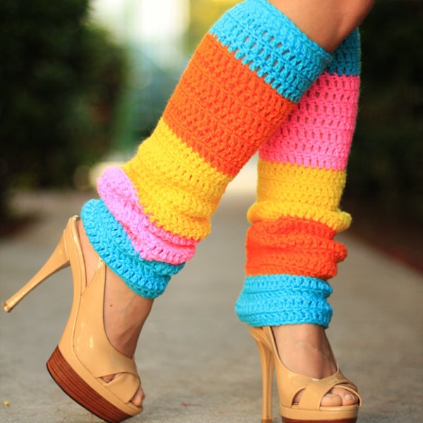 Malibu Leg Warmers - Surfer Style - Tropical Citrus Stripes