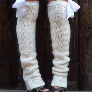 Thigh High Leg Warmers Soft White Long Leg Warmers Over the Knee Leg Warmers Winter Leggings image 1