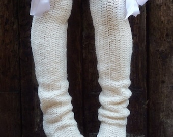 Thigh High Leg Warmers - Soft White - Long Leg Warmers - Over the Knee Leg Warmers - Winter Leggings