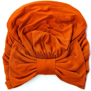 Turban with Bow - Rust Red Hair Wrap in Jersey Knit - Women&#39;s Fashion Head Covering - Lots of Colors