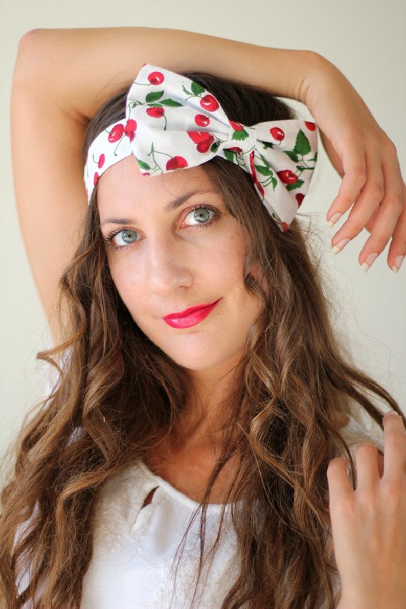 Rockabilly Cherry Print Bow Headband by Mademoiselle Mermaid image 2