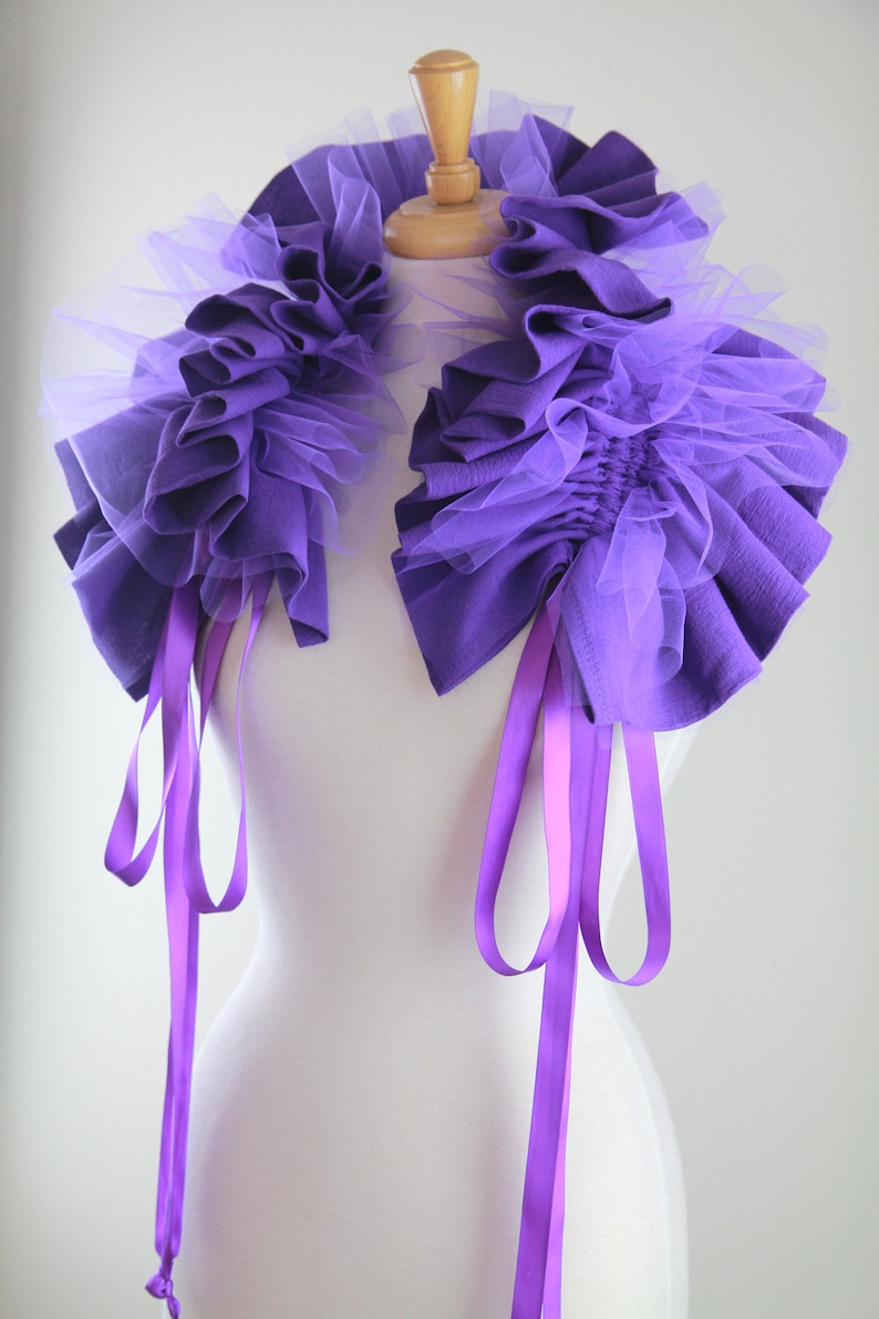 Purple Gauze and Tulle Collar Convertible Neck Ruff, Statement Collar, Bolero, or Shoulder Shrug Gothic, Steampunk, Victorian Collars image 4
