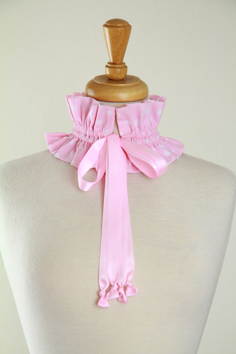 Cottagecore Pink and White Polka Dot Collar Victorian or Edwardian Style Choker or Neck Ruff image 3
