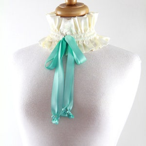 Victorian Collar in Ivory Satin Charmeuse with Aqua Ties Balletcore Choker Cottagecore Fashion Accessories Lots of Colors image 3