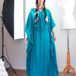 Teal Kaftan Maxi Dress Cotton Gauze Beach Cover Up Women's Maxi Caftan Dresses Lots of Colors image 3