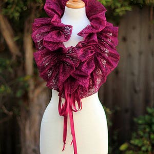 Burgundy Lace Collar Fashion Neck Ruff for Burlesque or Elizabethan Costume image 4