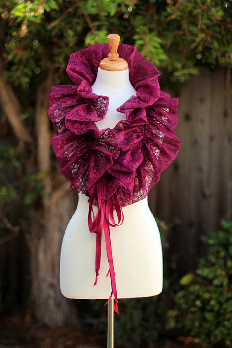 Burgundy Lace Collar Fashion Neck Ruff for Burlesque or Elizabethan Costume image 4