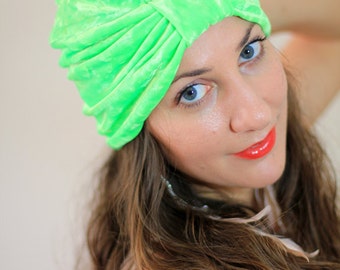 Totally Neon Turban - Florescent Green Velvet Hair Wrap