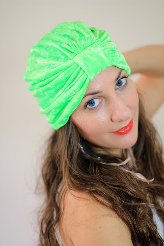 Totally Neon Turban - Florescent Green Velvet Hair Wrap