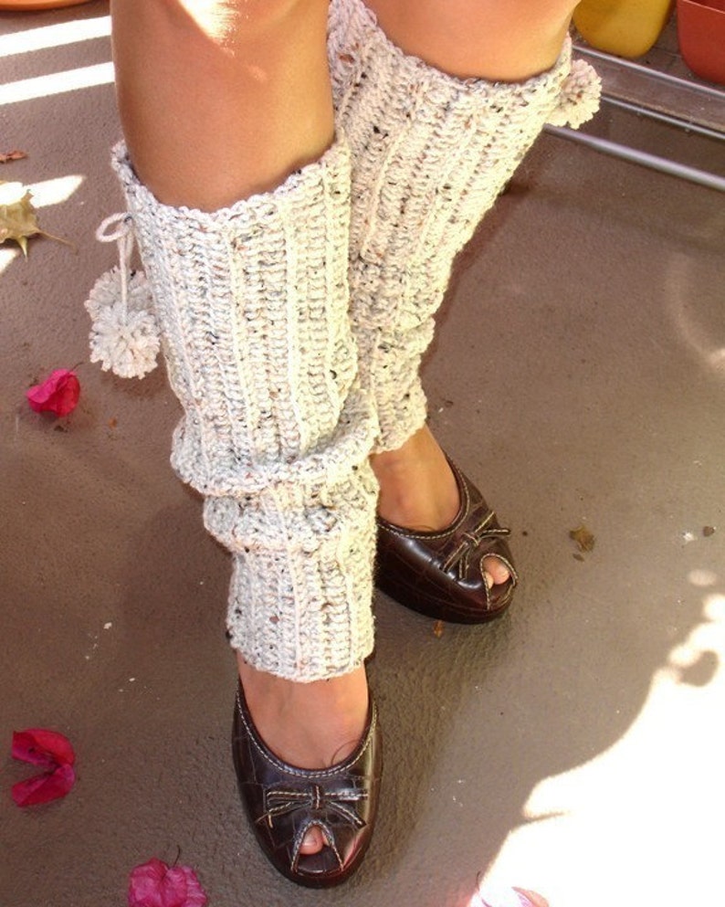 Crochet Leg Warmers With Pom Poms Oatmeal Etsy