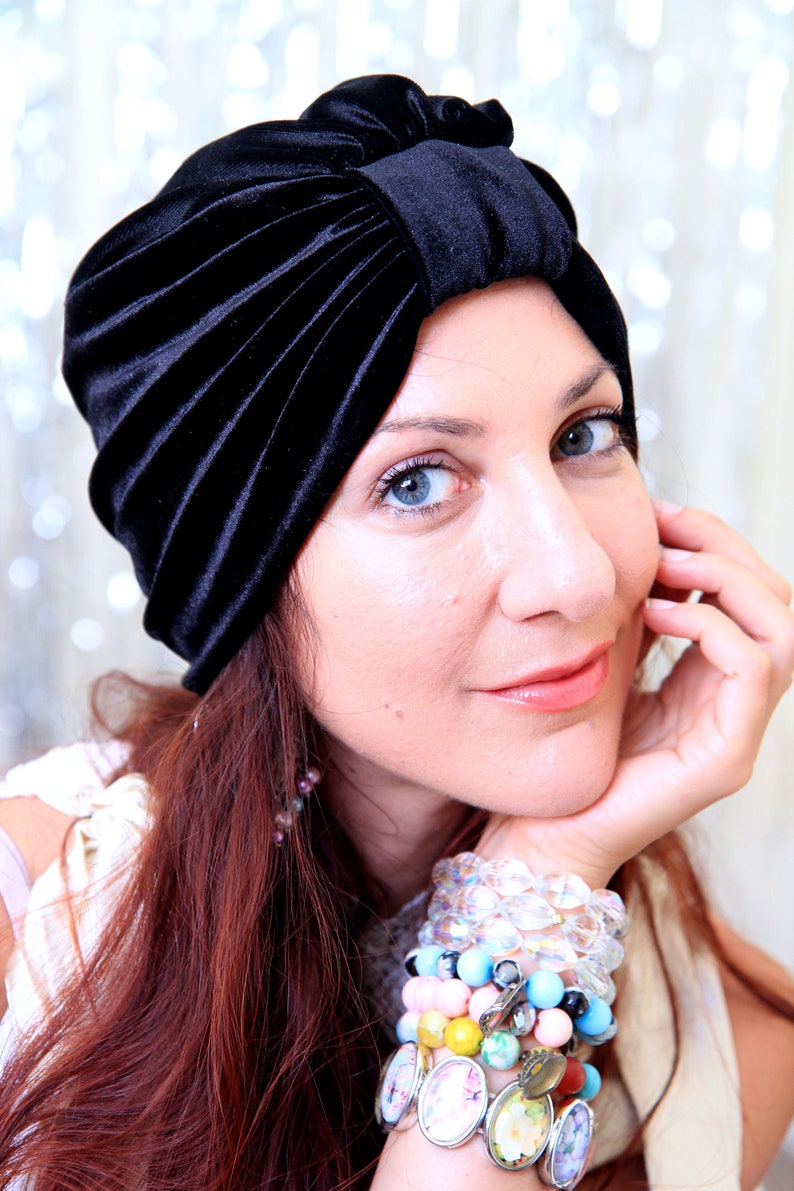 Black Velvet Turban Hat Womens Turban Headwrap Fashion Turbans Lots of Colors image 4