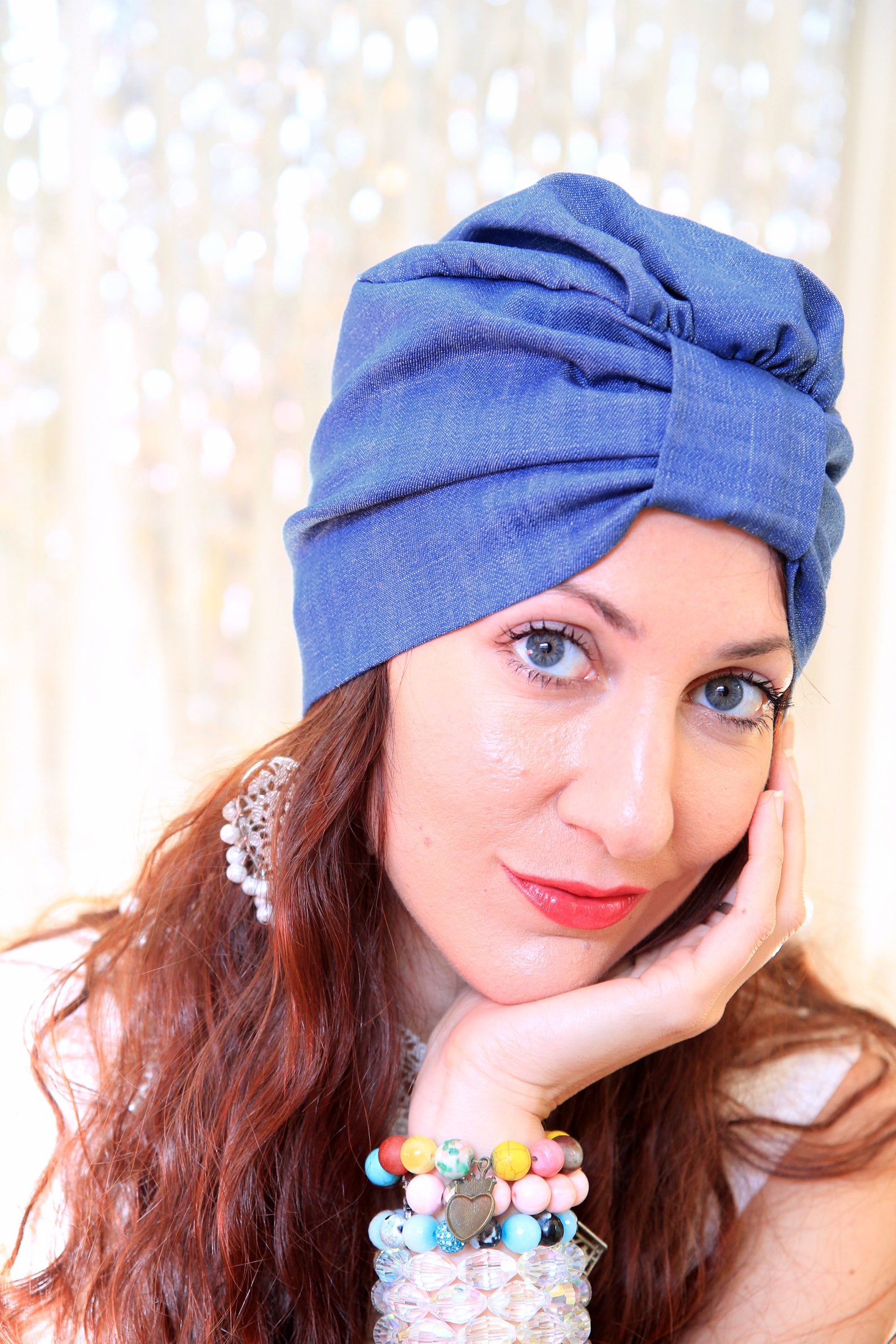 Denim Turban Hat Hair Turbans for Women Blue Jean Denim Hairwrap Women