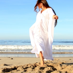 Linen Maxi Dress Caftan in White, Ivory, or Black Long Kaftan image 6