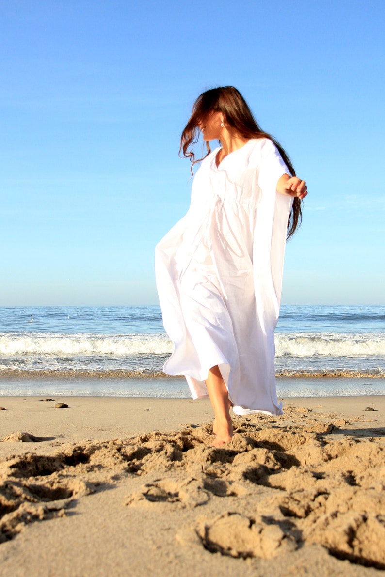 Linen Maxi Dress Caftan in White, Ivory, or Black Long Kaftan image 6