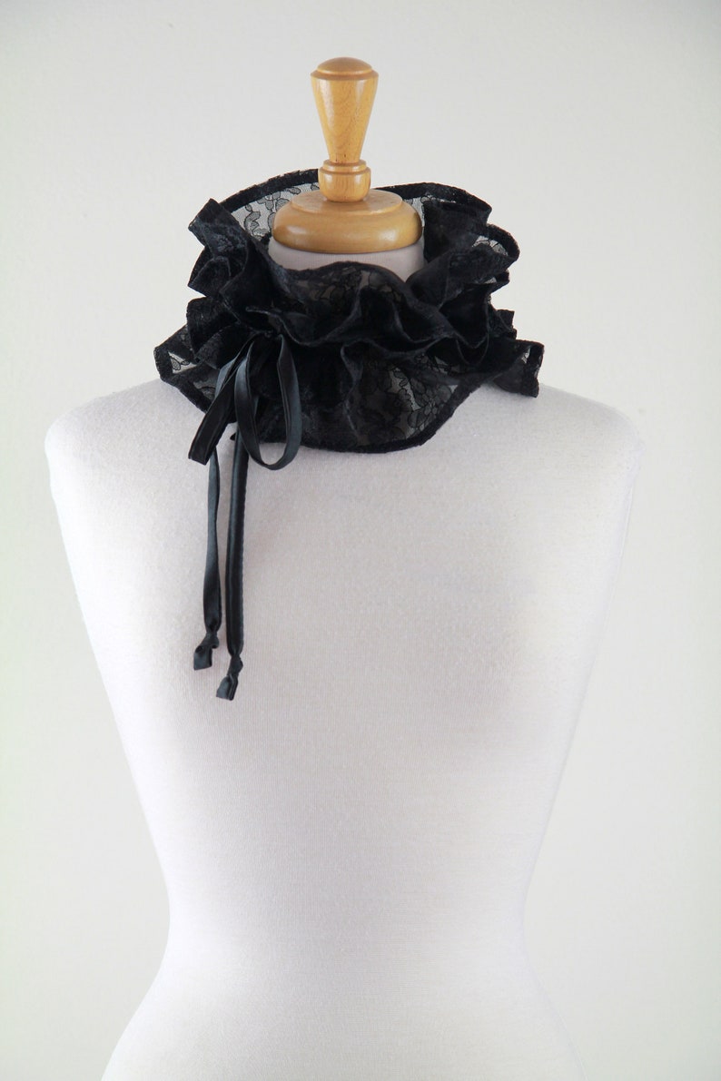 Regency Ruff Victorian Collar in Black Lace - Edwardian, Regency, or Elizabethan ...