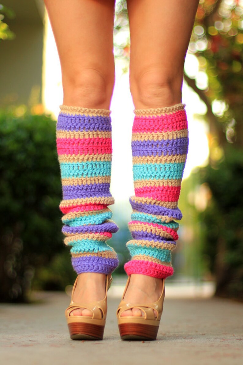 Fashion Leg Warmers in Colorful Flower Blossom Stripes by Etsy