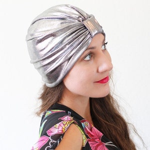 Hair Turban in Silver and Black Metallic Womens Fashion Head Wrap Sparkly Turbans image 4