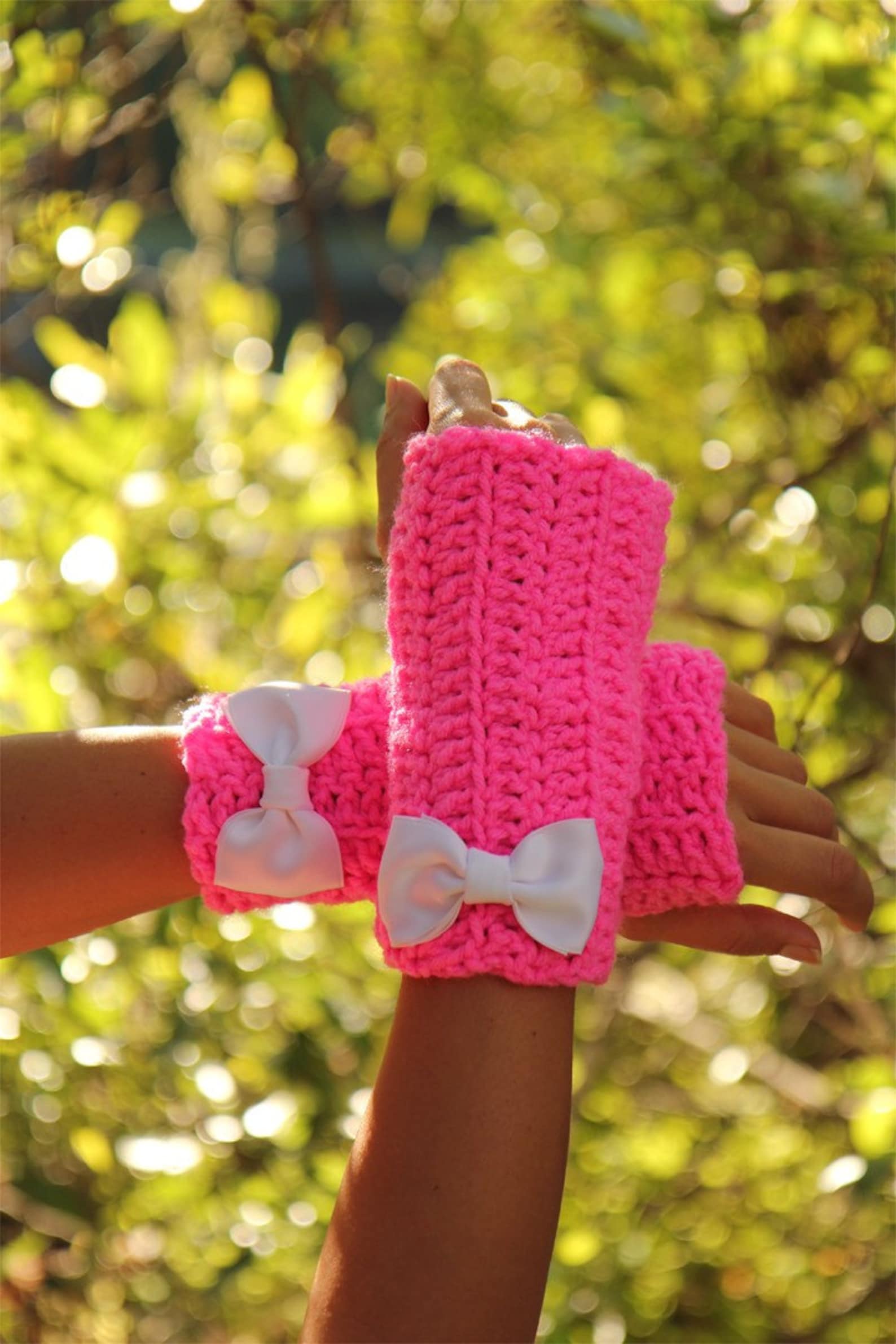 Hot Pink Gloves with Satin Bows by Mademoiselle Mermaid Etsy