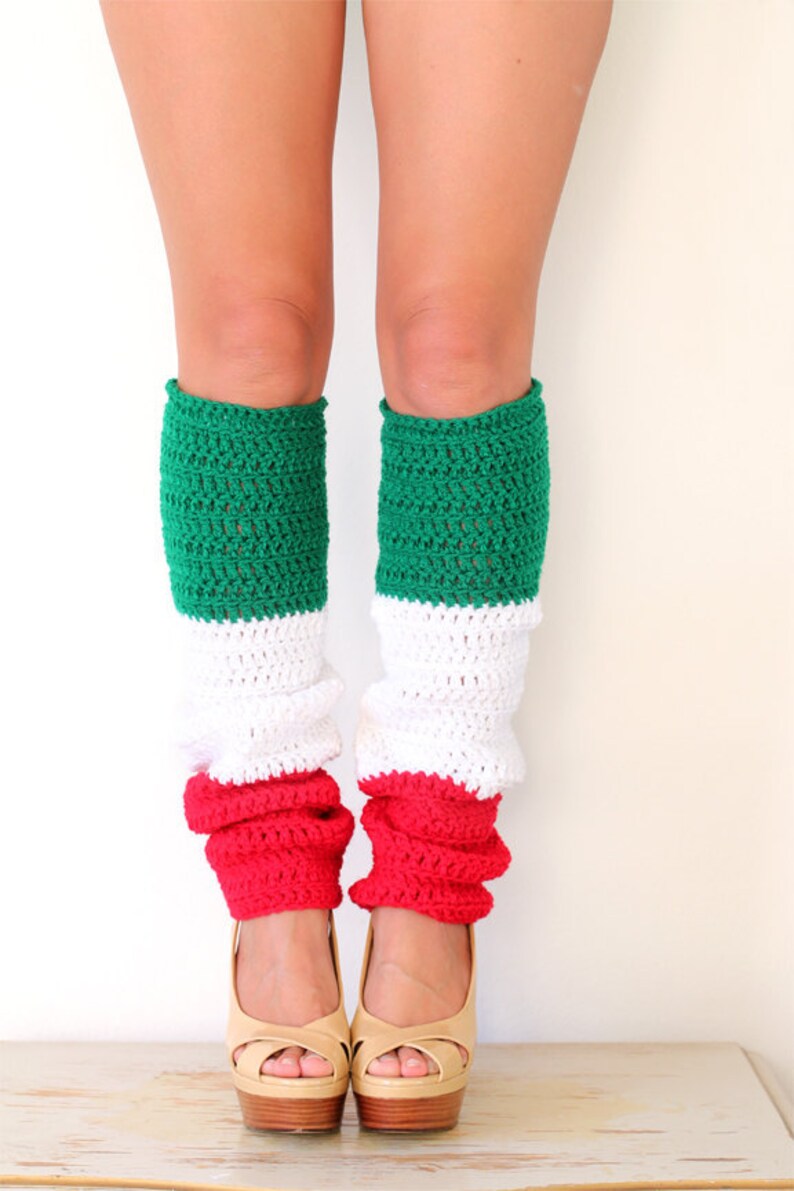 Leg Warmers in Red, White, and Green Mexico or Italy Flag Leggings Christmas Legwear image 3