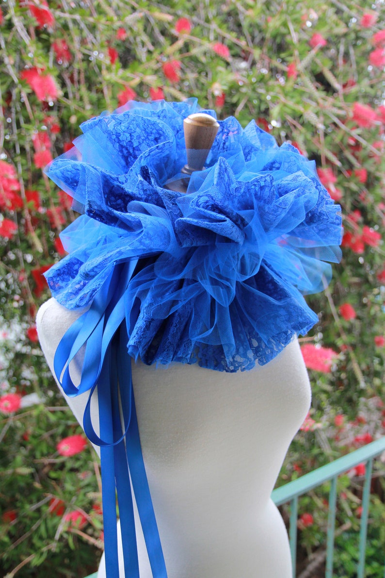 Royal Neck Ruff Royal Blue Neck Ruff Collar in Lace and Tulle - Steampunk, Cosplay, or ...