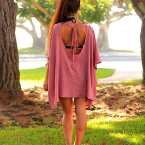 Beach Poncho Cover Up with Open Back - Caftan in Mauve Cotton Gauze - Lots of Colors by Mademoiselle Mermaid