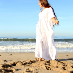 Linen Maxi Dress Caftan in White, Ivory, or Black Long Kaftan image 2