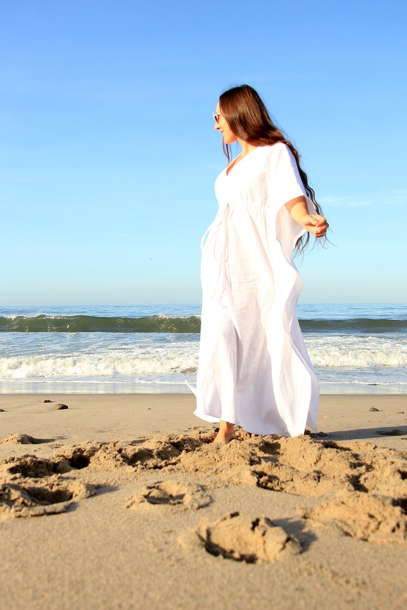 Linen Maxi Dress Caftan in White, Ivory, or Black Long Kaftan image 2