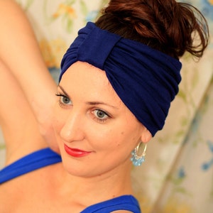 Turban Headband - Hair Warp in Navy Blue Jersey Knit - Boho Style Wide Headbands - 24 Colors