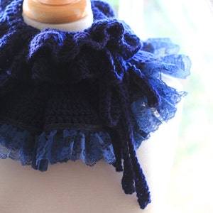 Ruffle Neck Warmer Fall Fashion Collar in Navy by Mademoiselle Mermaid image 3