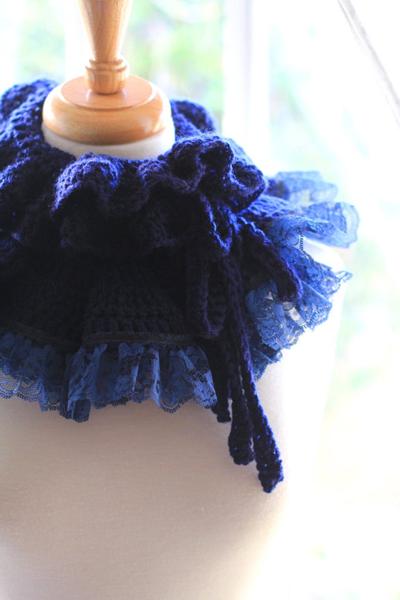 Ruffle Neck Warmer Fall Fashion Collar in Navy by Mademoiselle Mermaid image 3