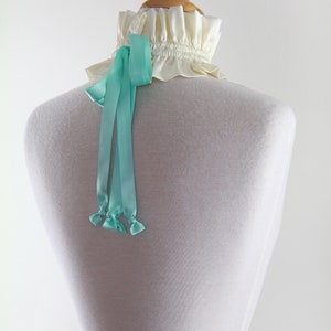 Victorian Collar in Ivory Satin Charmeuse with Aqua Ties Balletcore Choker Cottagecore Fashion Accessories Lots of Colors image 8