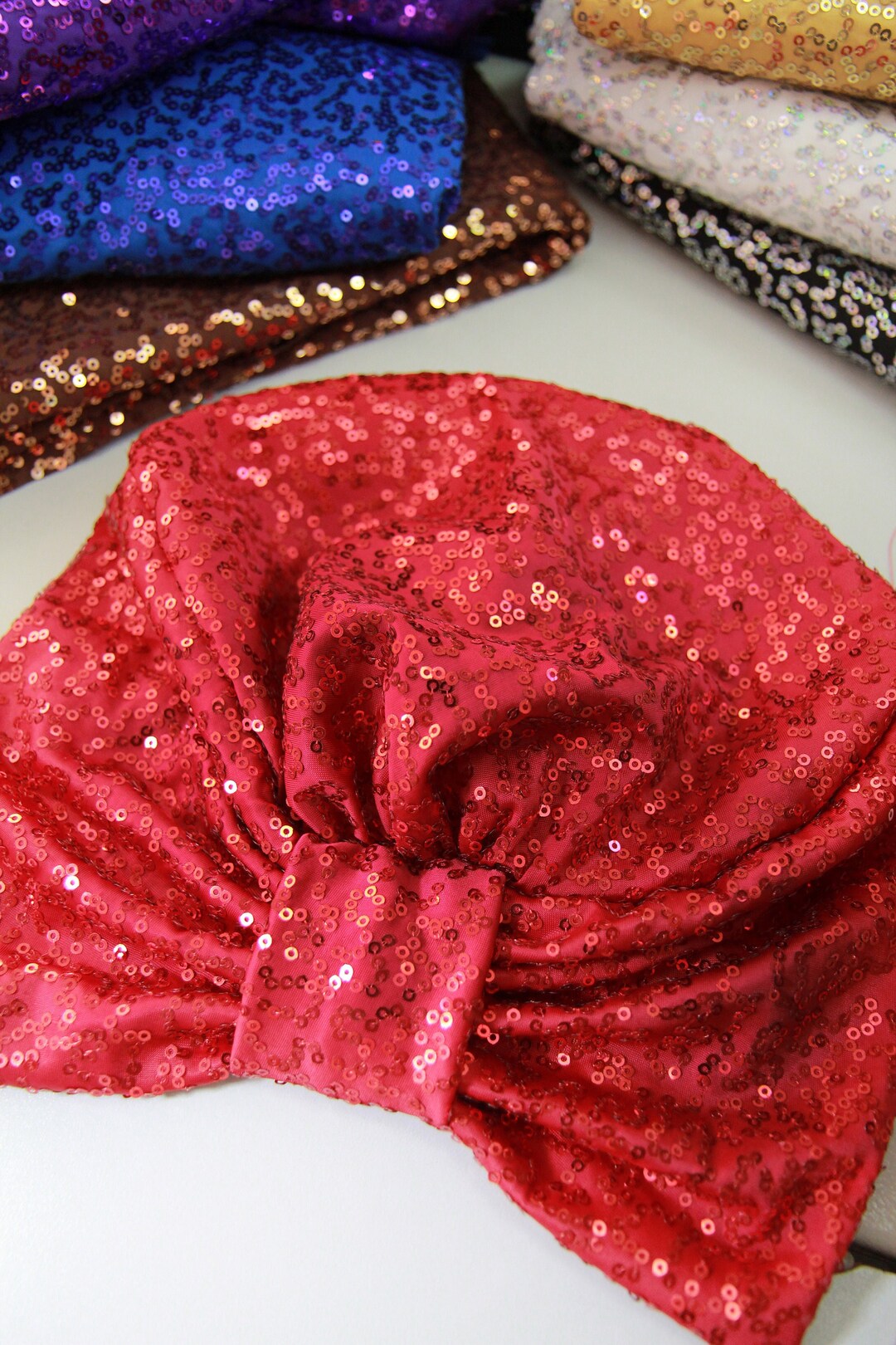 Red Sequin Turban Hat Holiday Statement Hair Accessories Women's Turban