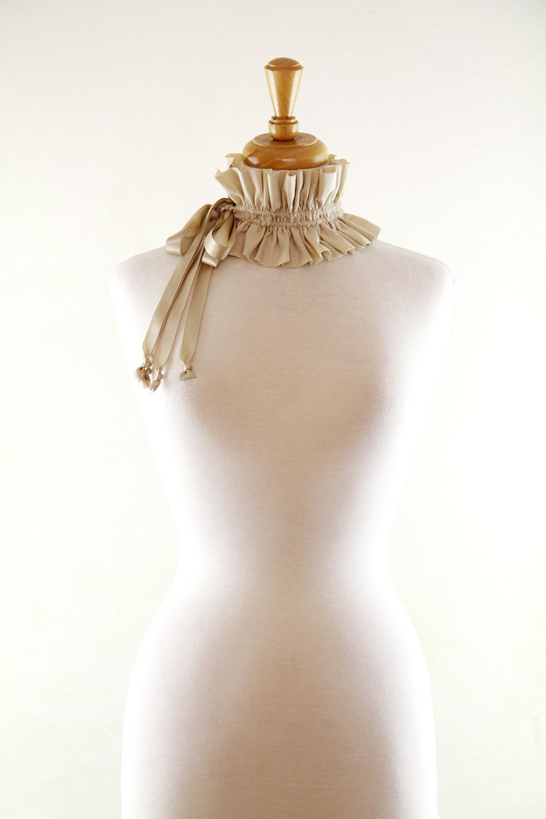 Cottagecore Victorian Collar in Champagne Beige Cotton Lawn Edwardian Choker Elizabethan Neck Ruff Cosplay Neck Ruffle Many Colors image 5