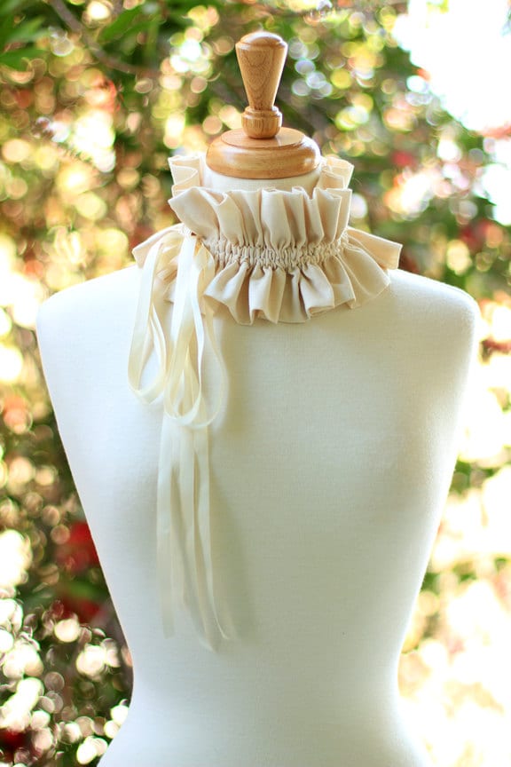 Victorian Fashion Collar - Women's Ruffled Choker in Ivory Cotton Muslin