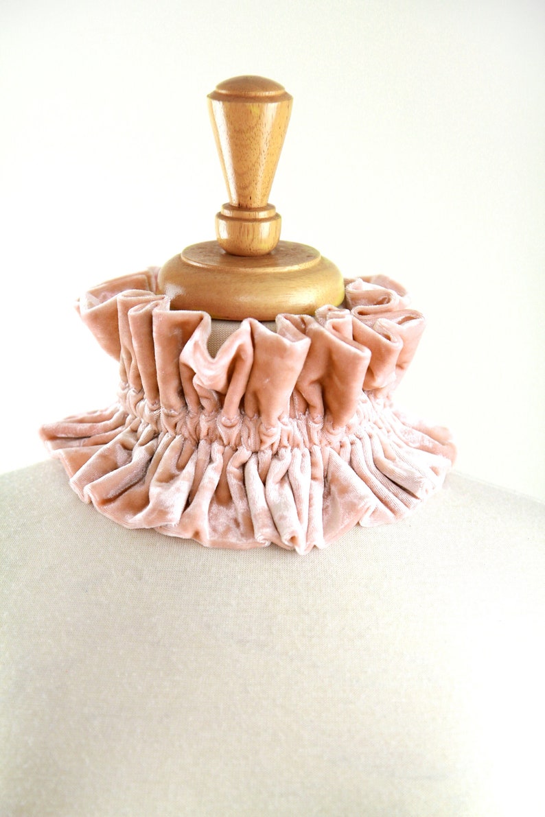 Champagne Blush Pink Collar in Crushed Velvet Victorian Style Collar, Neck Ruff, or Neck Frill Lots of Colors image 3