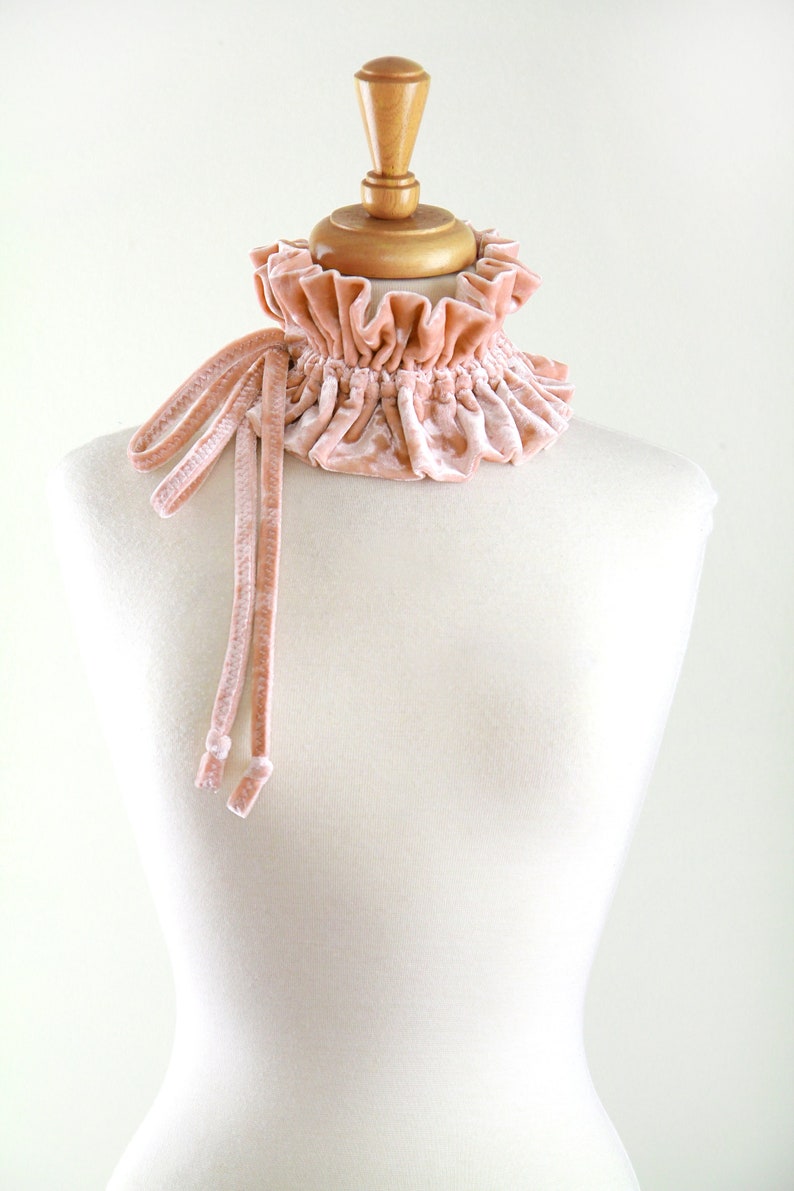 Champagne Blush Pink Collar in Crushed Velvet Victorian Style Collar, Neck Ruff, or Neck Frill Lots of Colors image 8