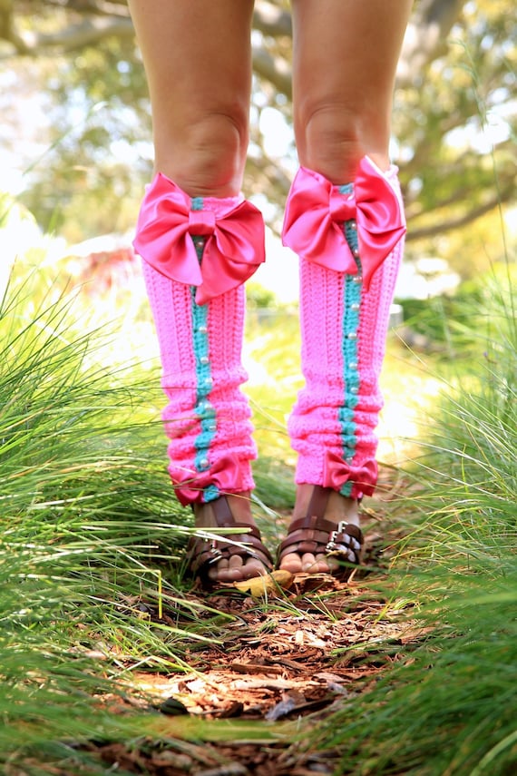Hot Pink Leg Warmers With Bows Kawaii Fashion Leggings Knee High Lolita Style Leg Warmers Custom Colors Available Etsy Canada