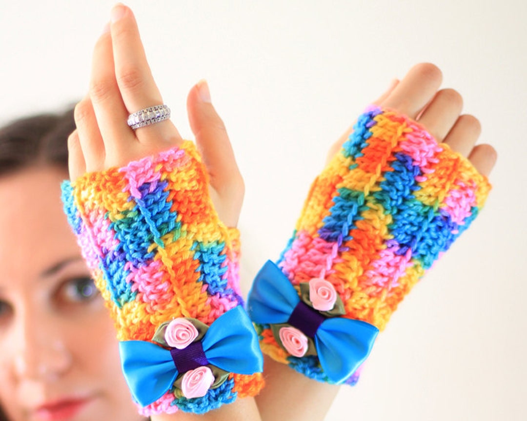 Neon Rainbow Fingerless Gloves Spring Fashion Accessories -  Denmark