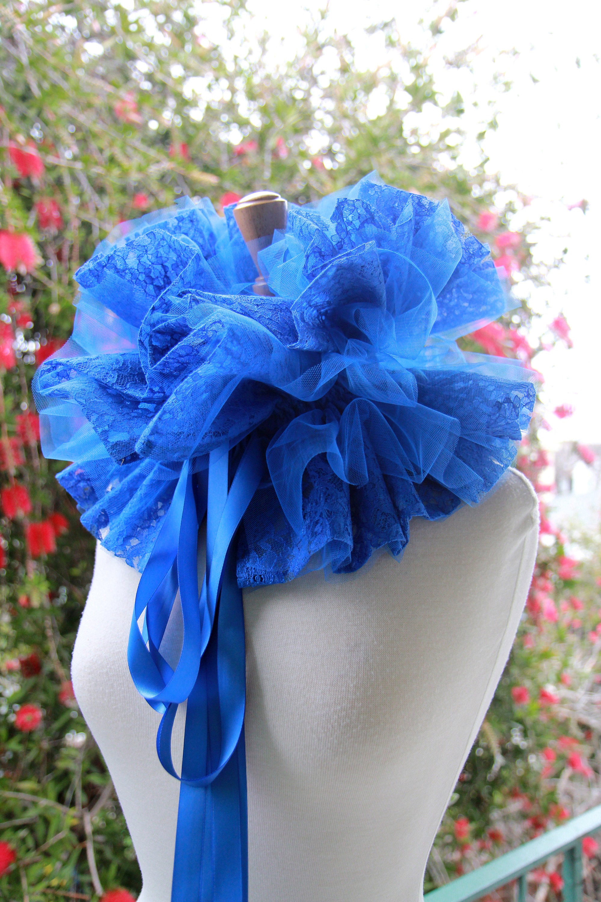 Royal Neck Ruff Royal Blue Neck Ruff Collar in Lace and Tulle - Steampunk, Cosplay, or ...