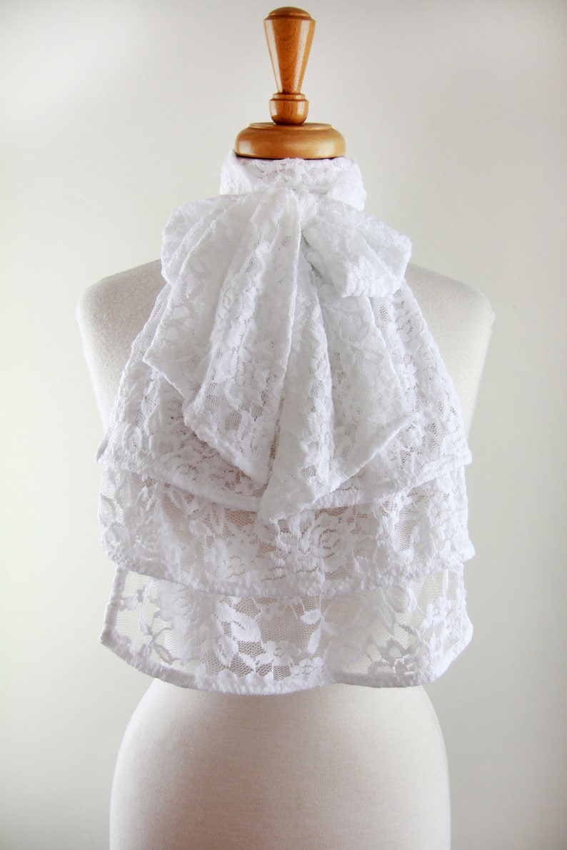 Jabot Collar in White, Ivory, or Black Lace Edwardian, Victorian, or Baroque Style Neck Frill Bib Fashion Collars image 2