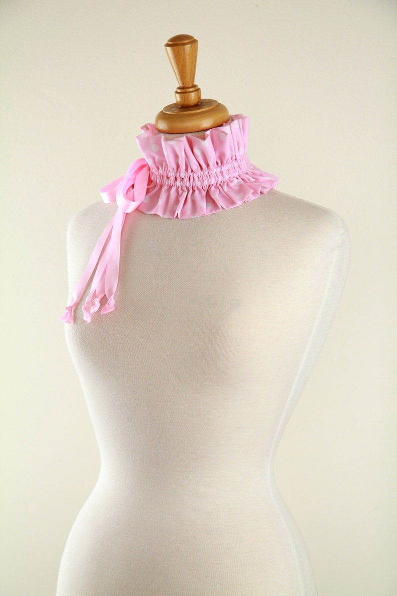 Cottagecore Pink and White Polka Dot Collar Victorian or Edwardian Style Choker or Neck Ruff image 1