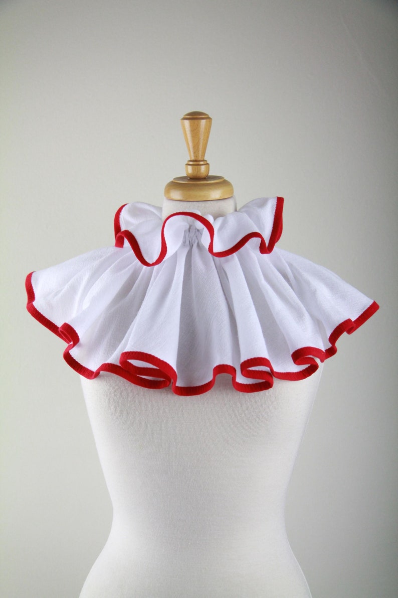 Clown Collar in White and Red Cotton Gauze - Circus and Cosplay Costume ...