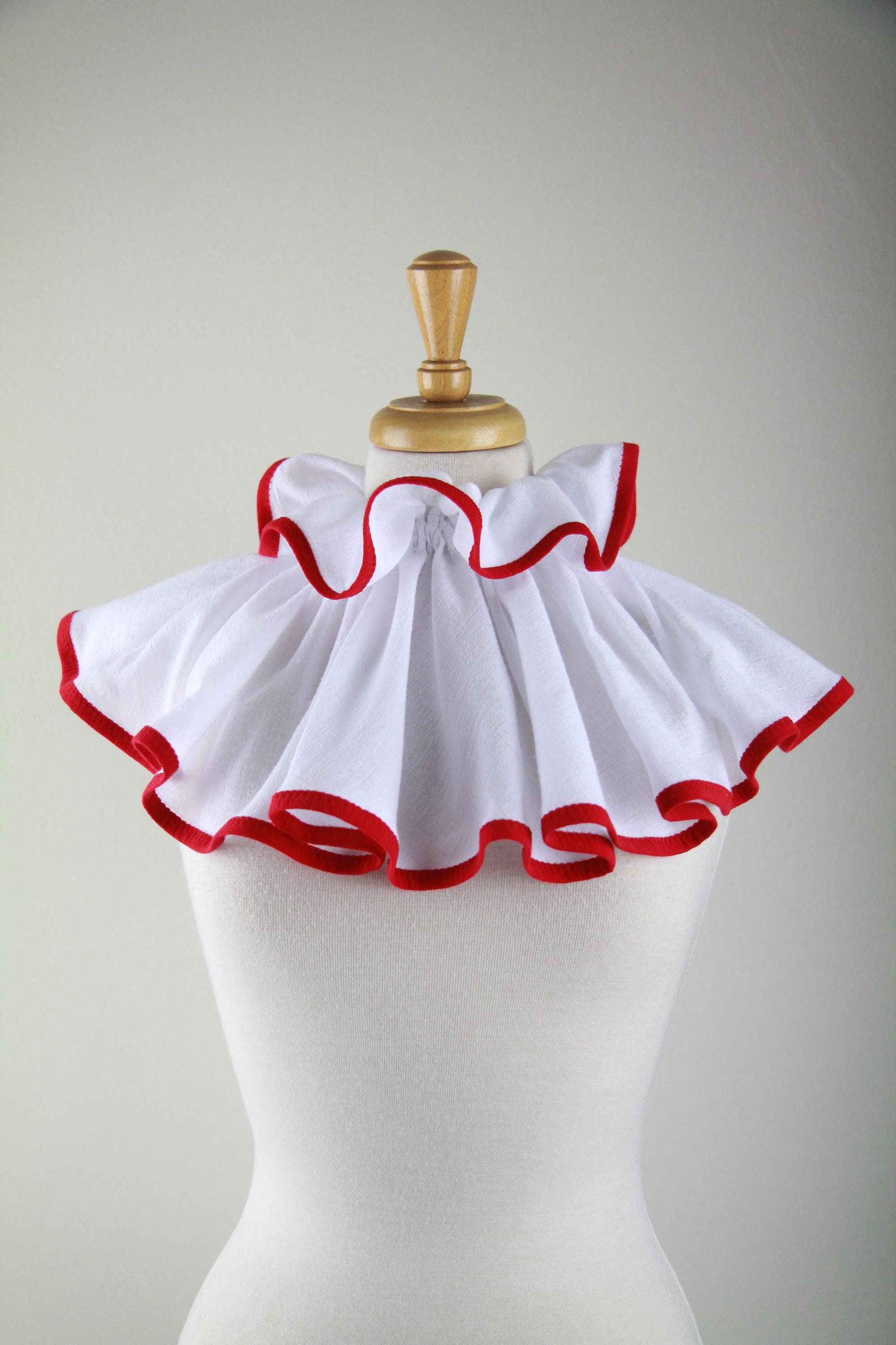 Clown Collar in White and Red Cotton Gauze - Circus and Cosplay Costume ...